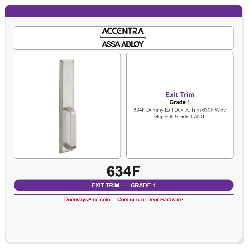 Accentra 634F Dummy Exit Device Trim | 630F Wide Grip Pull | Grade 1 ANSI