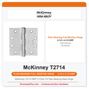 McKinney T2714 NRP 4-1/2x4-1/2 Plain Bearing Steel Hinge | Full Mortise Commercial NRP