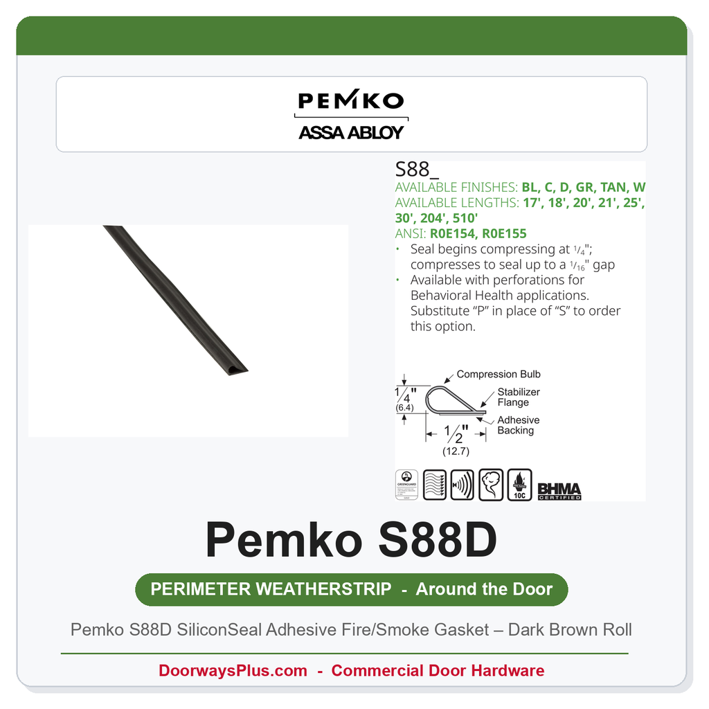 Pemko S88D SiliconSeal Adhesive Fire/Smoke Gasket – Dark Brown Roll