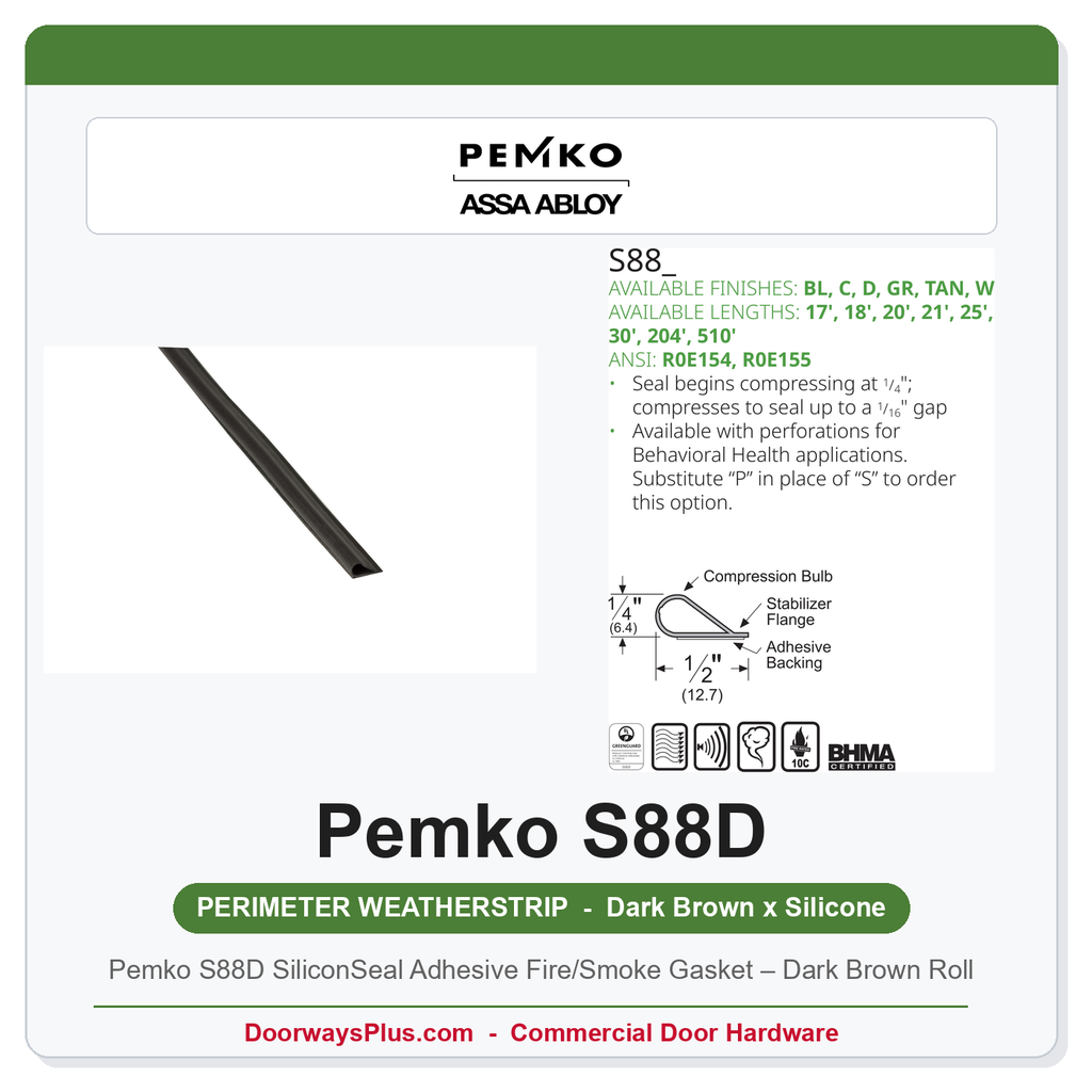 Pemko S88D SiliconSeal Adhesive Fire/Smoke Gasket – Dark Brown Roll