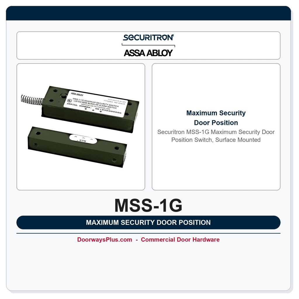 Securitron MSS-1G Maximum Security Door Position Switch, Surface Mount | UL 634 Listed