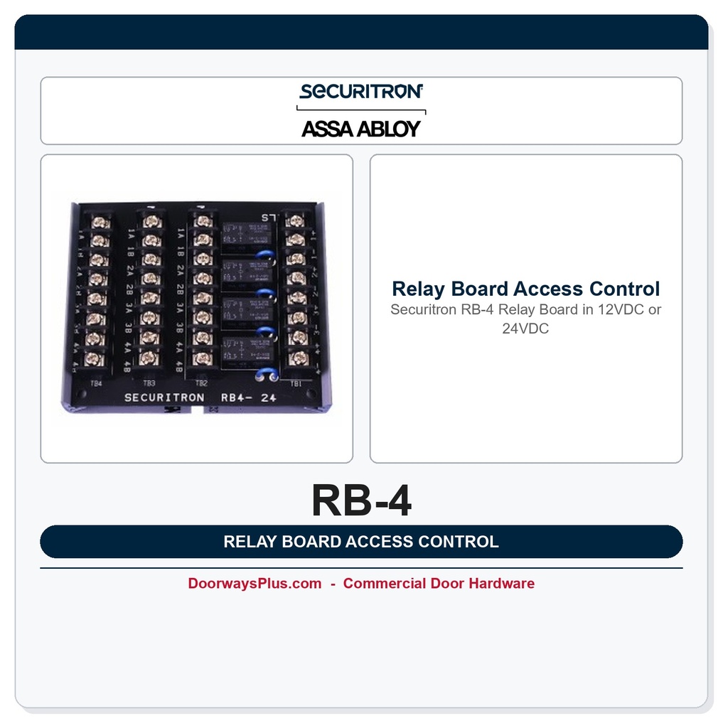 Securitron RB-4 Relay Board 4 DPDT 12VDC/24VDC Access Control