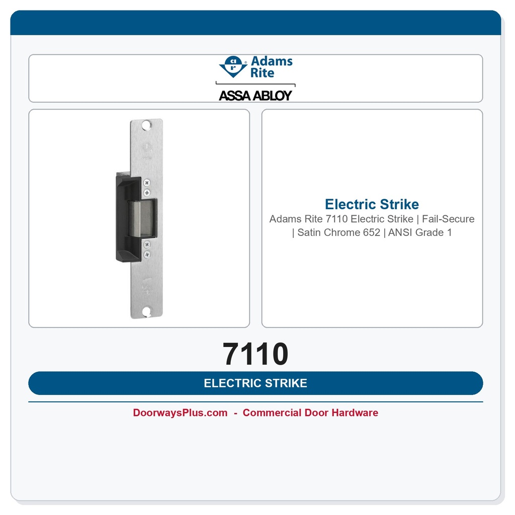 Adams Rite 7110 Electric Strike | Fail-Secure | Satin Chrome 652 | ANSI Grade 1