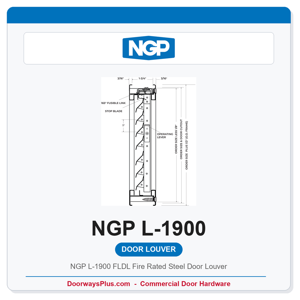 NGP L-1900 FLDL Fire Rated Steel Door Louver | Fusible Link 90-Min UL Listed
