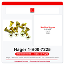 Hager 1-800-7225 FPHM Machine Screws 12-24 x 1/2" US3 Polished Brass | Pkg/12