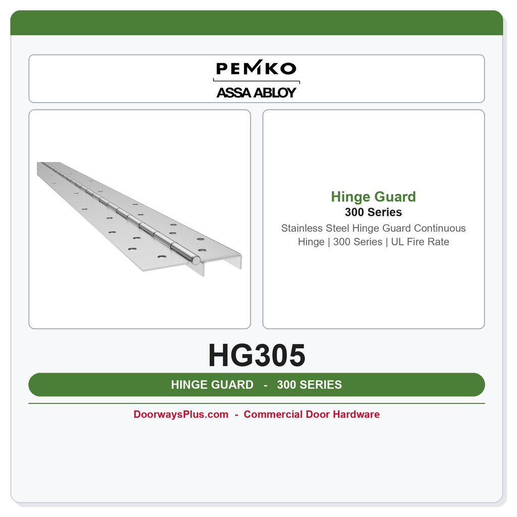 Markar HG305 Stainless Steel Hinge Guard Continuous Hinge | 300 Series | UL Fire Rated | Grade 1