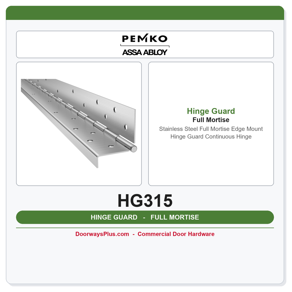 Markar HG315 Stainless Steel Full Mortise Edge Mount Hinge Guard Continuous Hinge