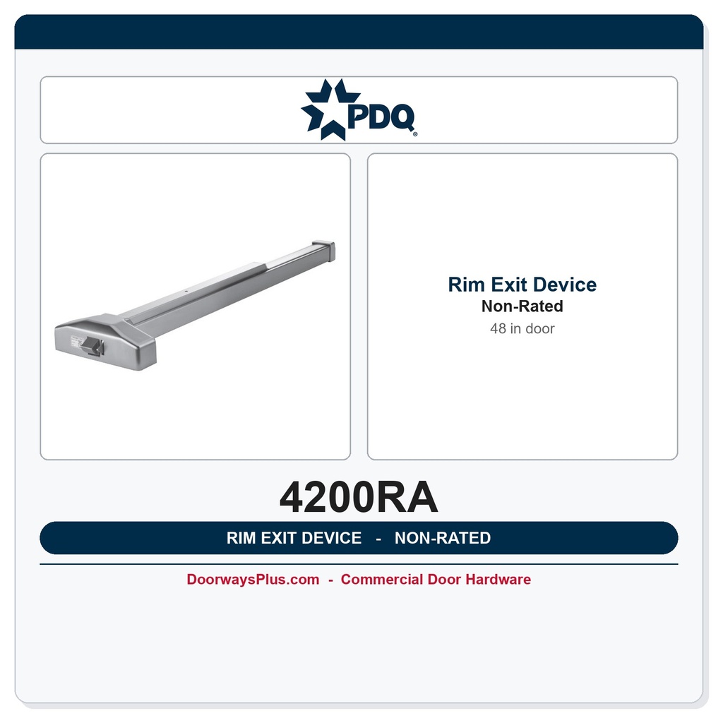 PDQ 4200RA Rim Exit Device 48" Non-Rated Panic Bar | UL Listed ADA