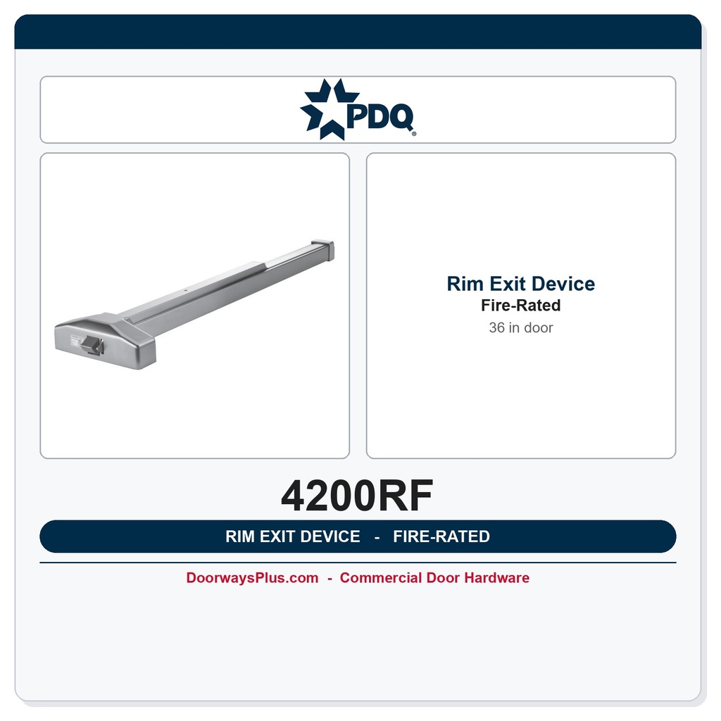PDQ 4200RF Fire Rated Rim Exit Device – 36" Door | UL Listed