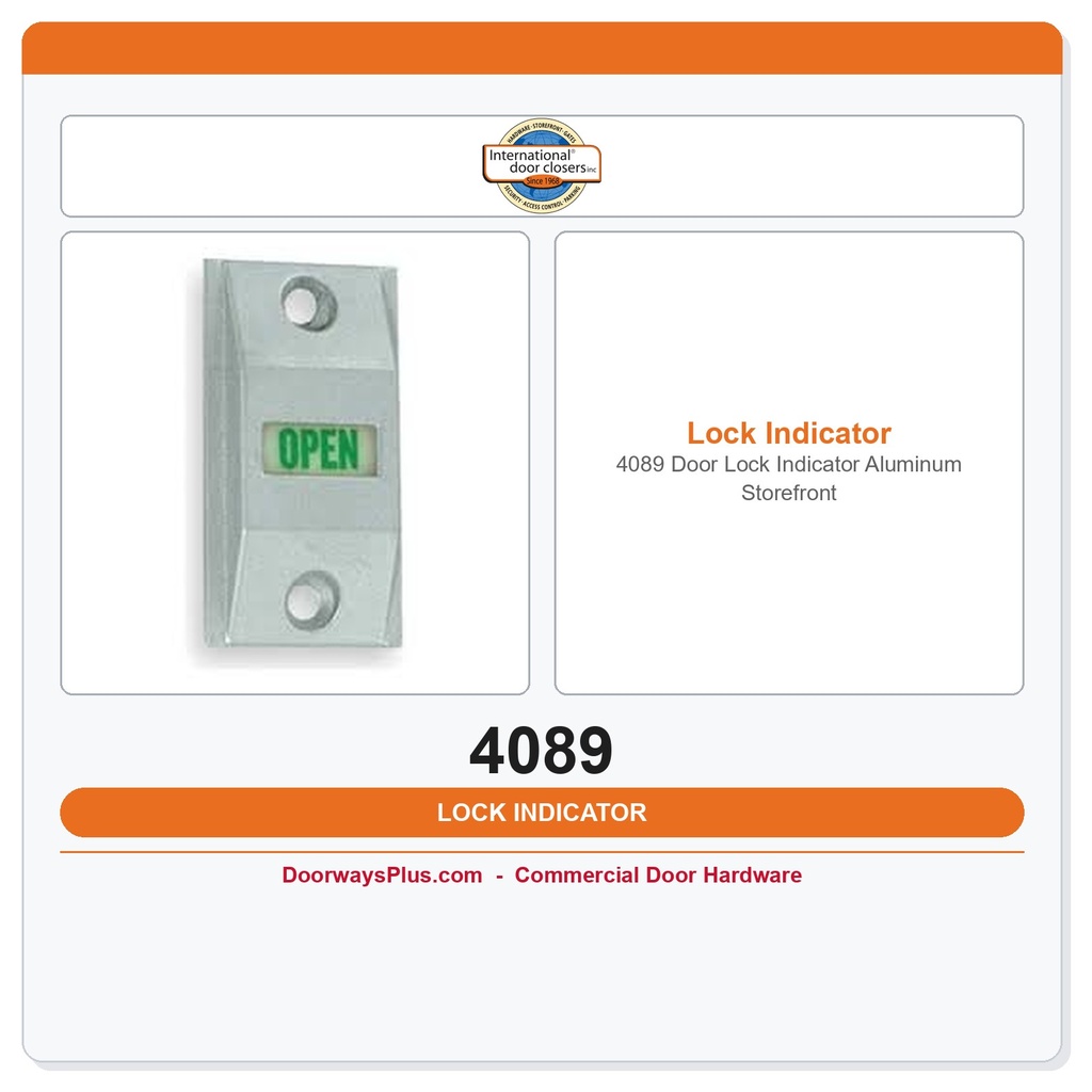 International Door Closer 4089 Door Lock Indicator – Aluminum Storefront