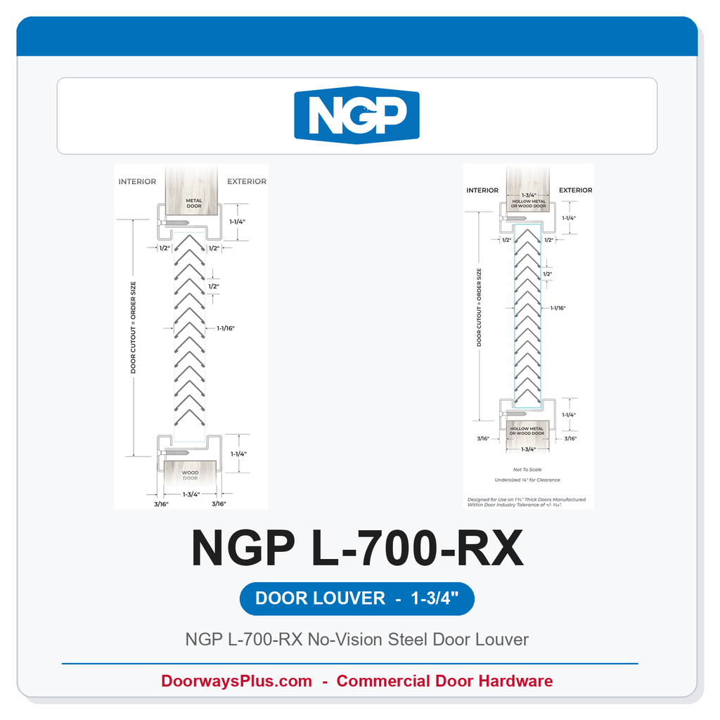 NGP L-700-RX No-Vision Steel Door Louver | 55% Free Area, 18-Gauge, 1-3/4" Doors