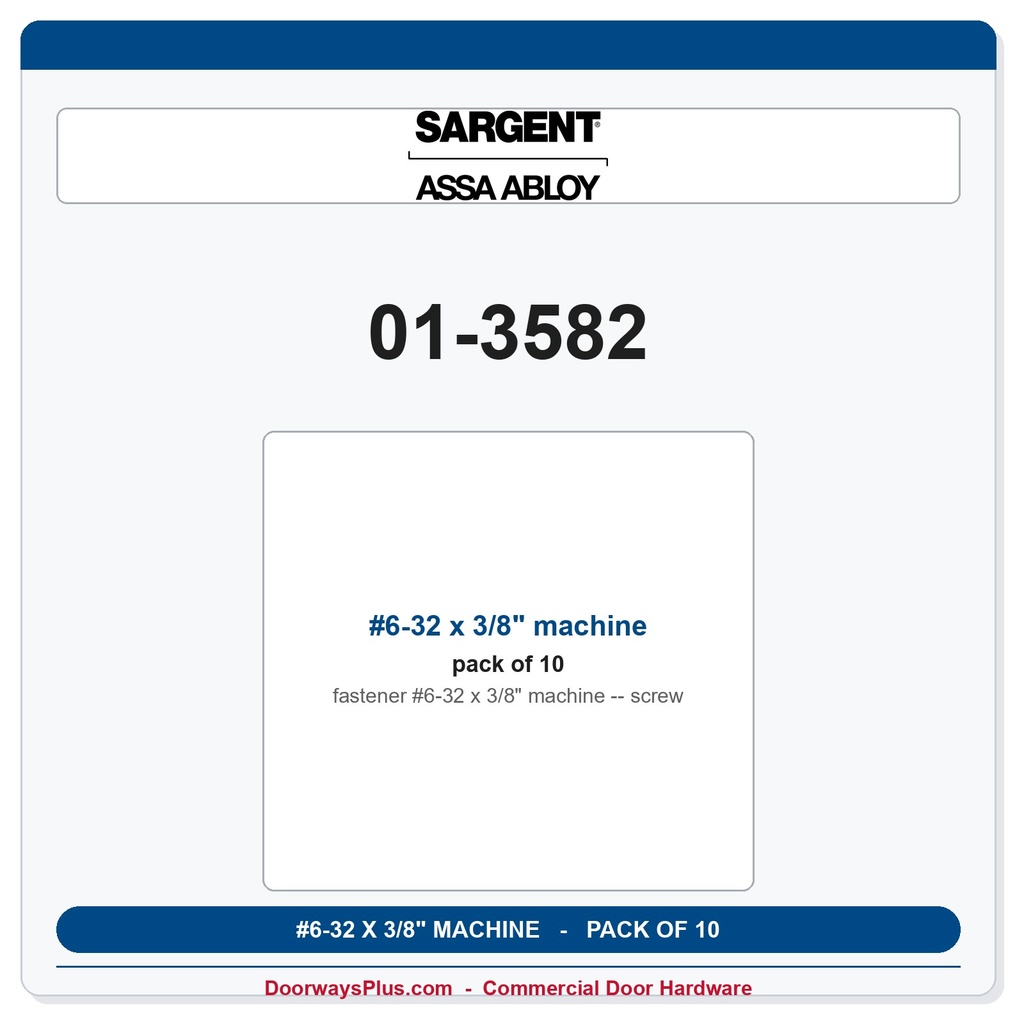 Sargent 01-3582 #6-32 x 3/8" machine screw - Pack of 10