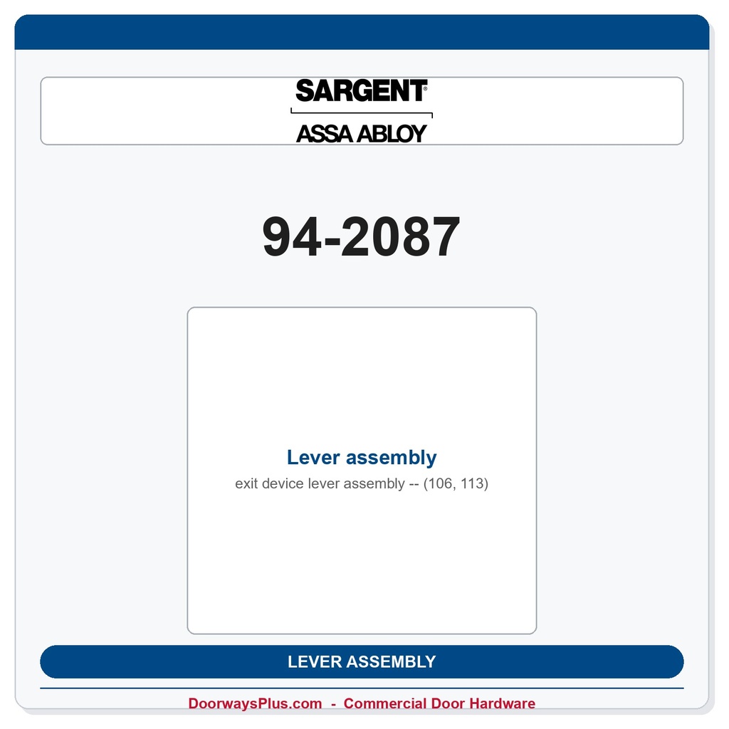 Sargent 94-2087 Lever assembly (106, 113)
