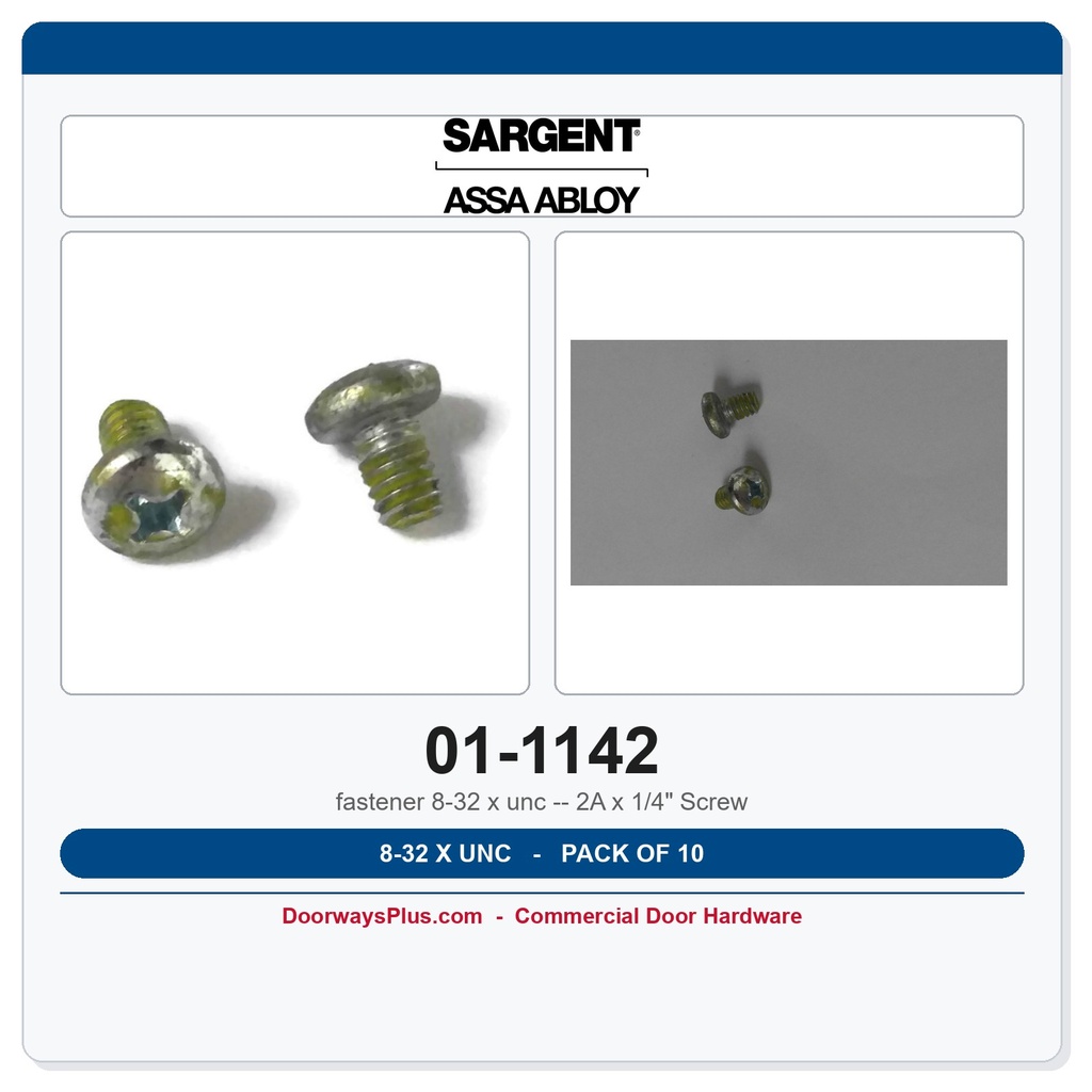 Sargent 01-1142 8-32 x UNC - 2A x 1/4" Screw - Pack of 10