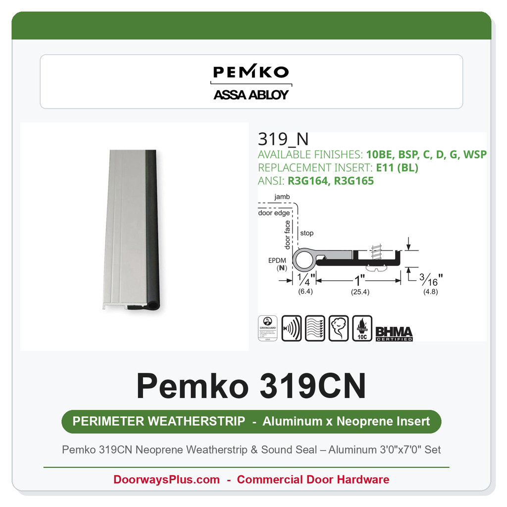 Pemko 319CN Neoprene Weatherstrip & Sound Seal – Aluminum 3'0"x7'0" Set