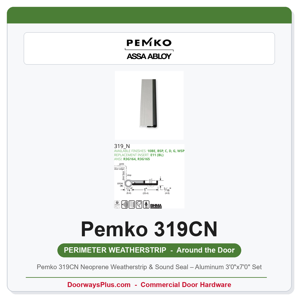 Pemko 319CN Neoprene Weatherstrip & Sound Seal – Aluminum 3'0"x7'0" Set