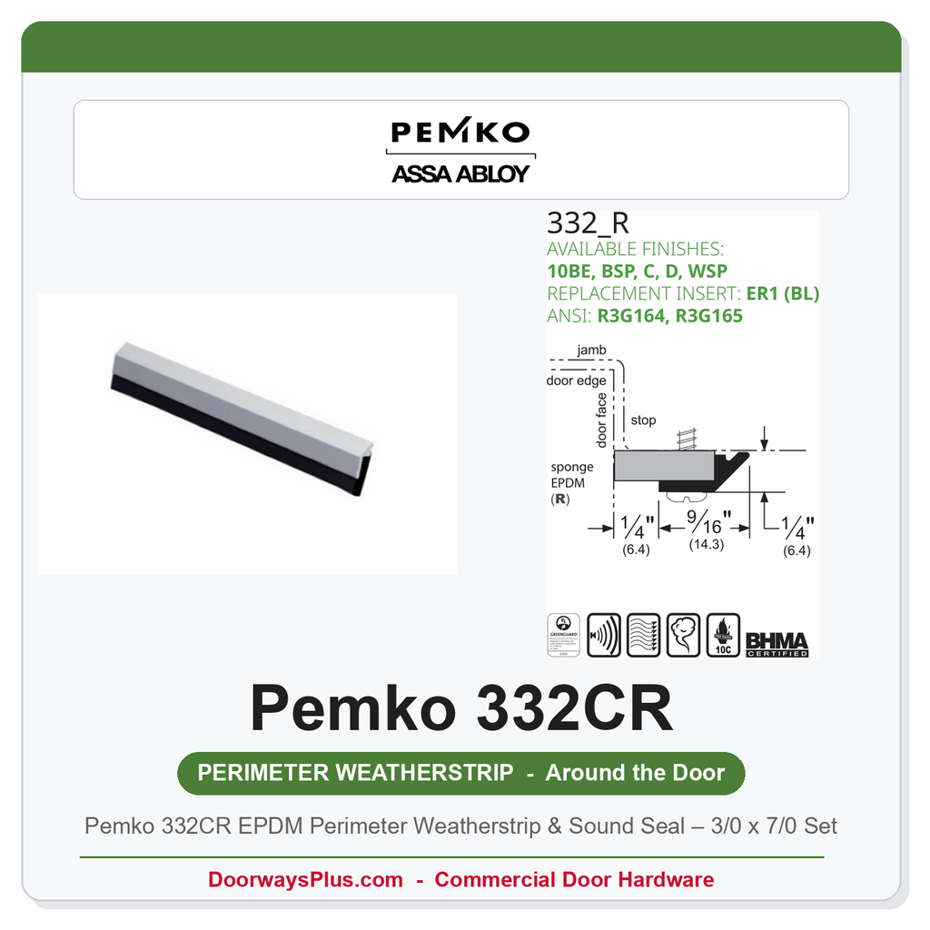 Pemko 332CR EPDM Perimeter Weatherstrip & Sound Seal – 3/0 x 7/0 Set