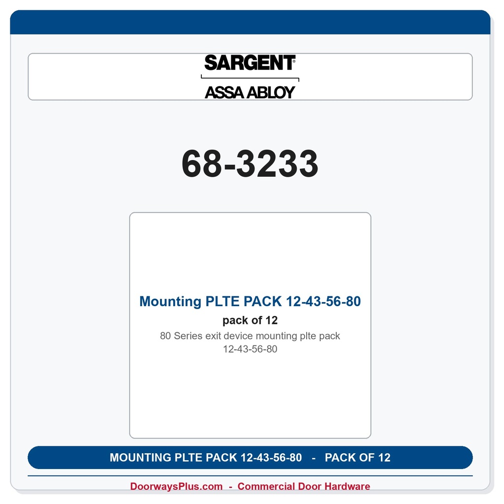 Sargent 68-3233 Mounting PLTE PACK 12-43-56-80