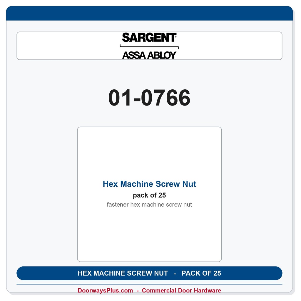 Sargent 01-0766 Hex Machine Screw Nut - Pack of 25