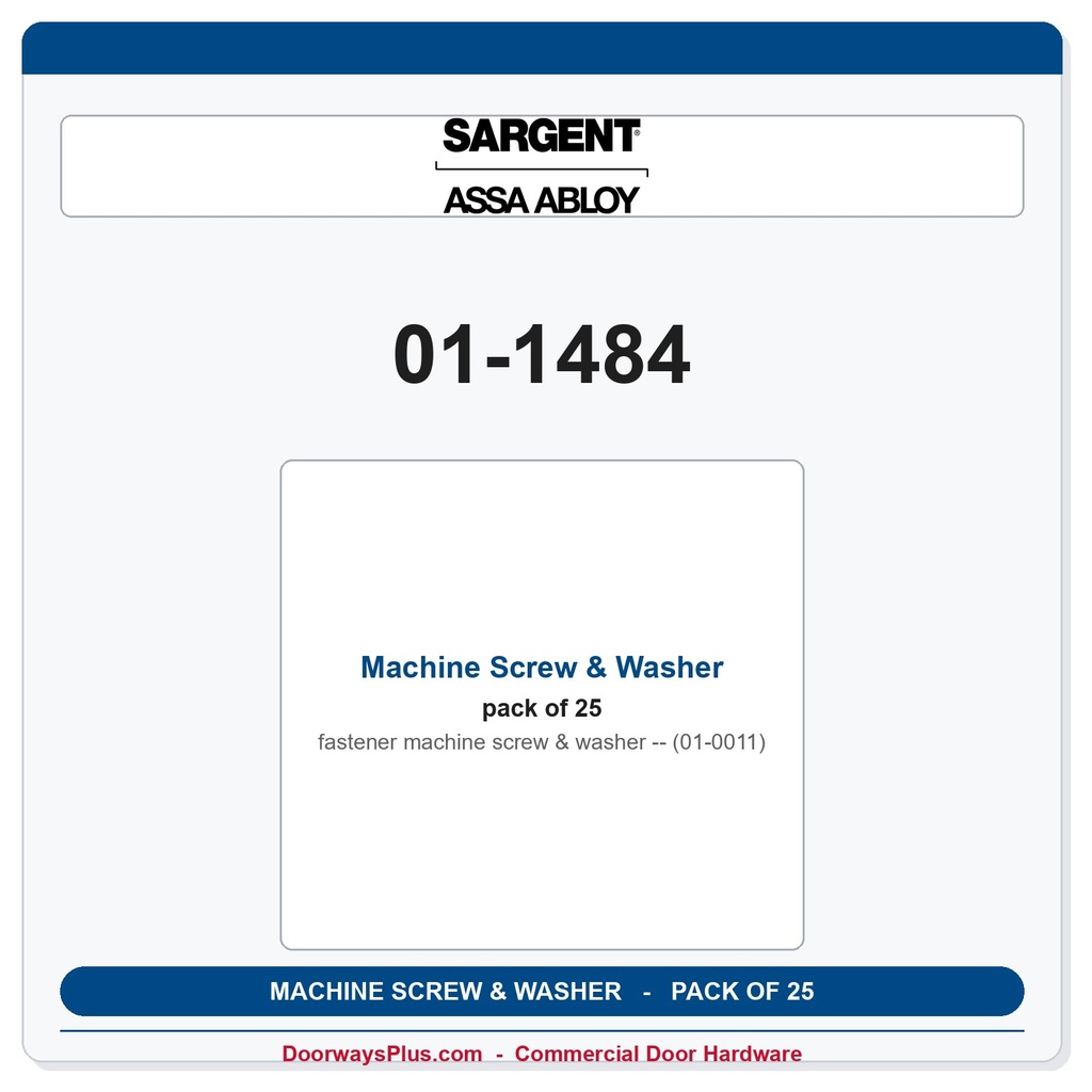 Sargent 01-1484 Machine Screw & Washer (01-0011) - Pack of 25