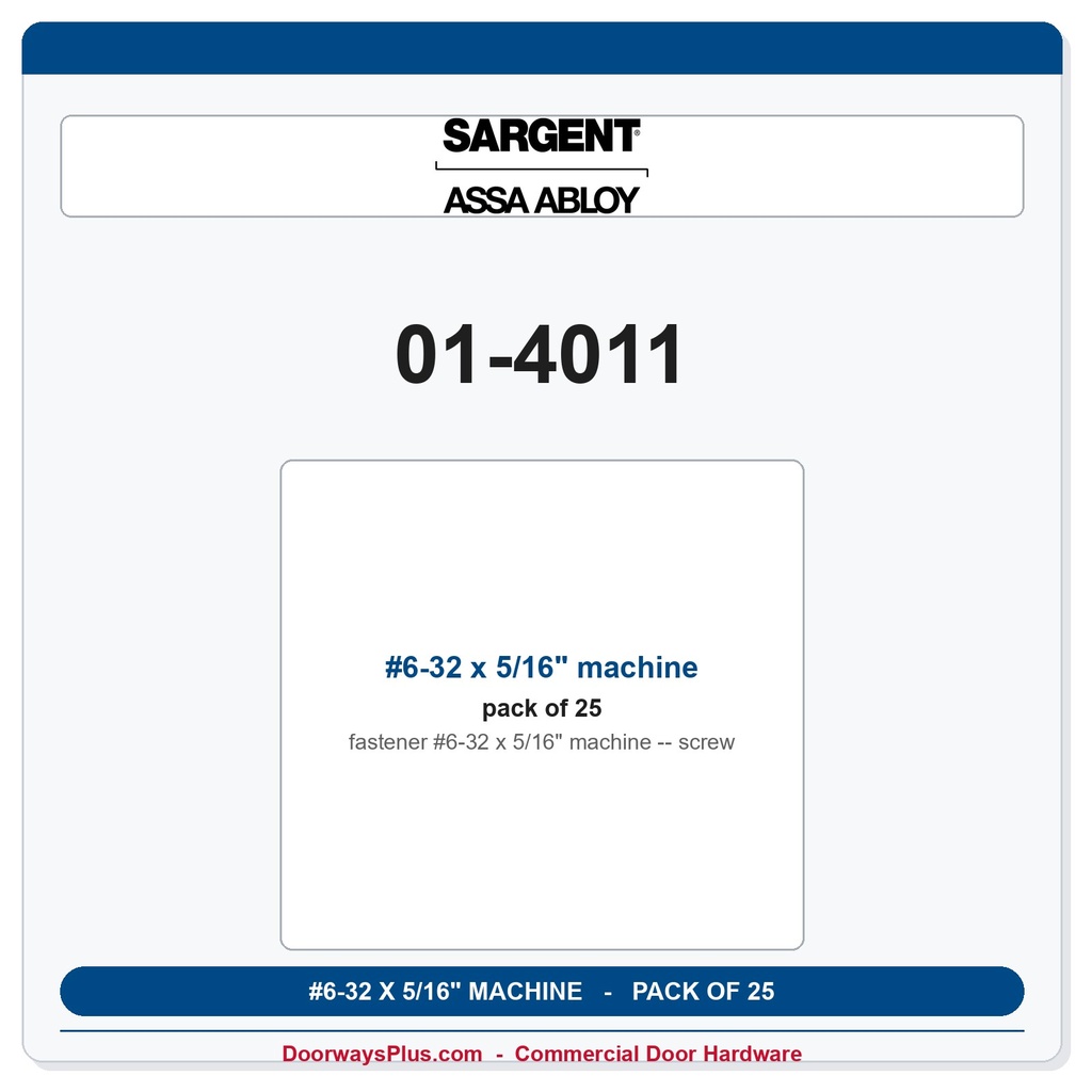 Sargent 01-4011 #6-32 x 5/16" machine screw - Pack of 25