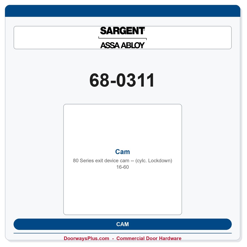 Sargent 68-0311 Cam (cylc. Lockdown) 16-60