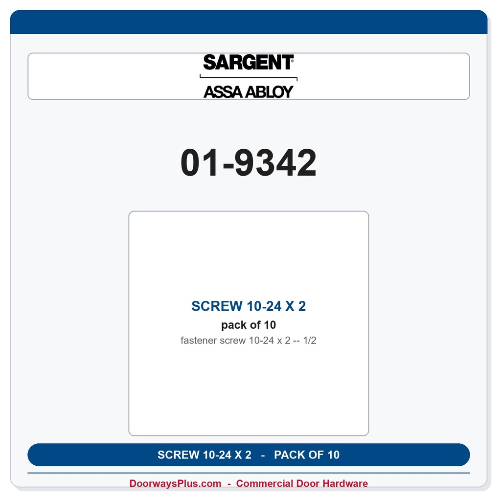 Sargent 01-9342 SCREW 10-24 X 2 1/2 - Pack of 10