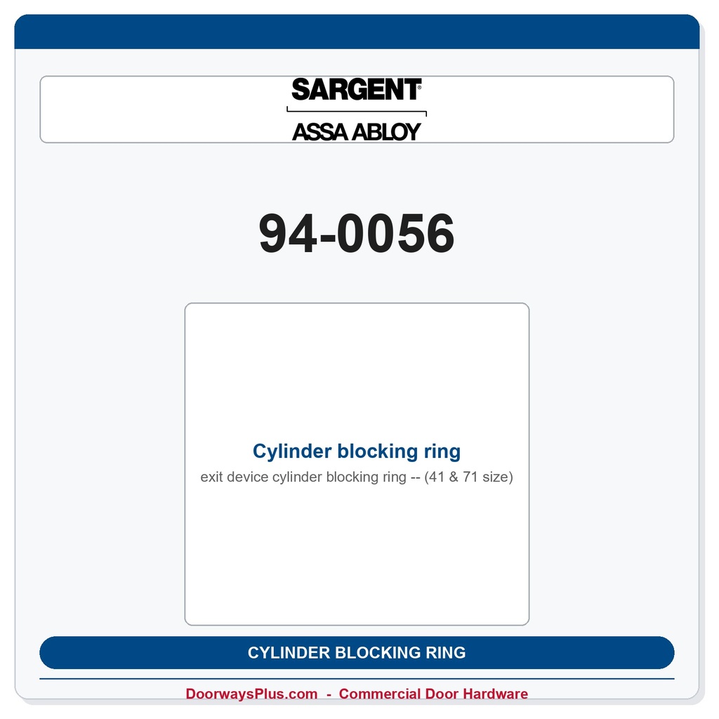 Sargent 94-0056 Cylinder blocking ring (41 & 71 size)