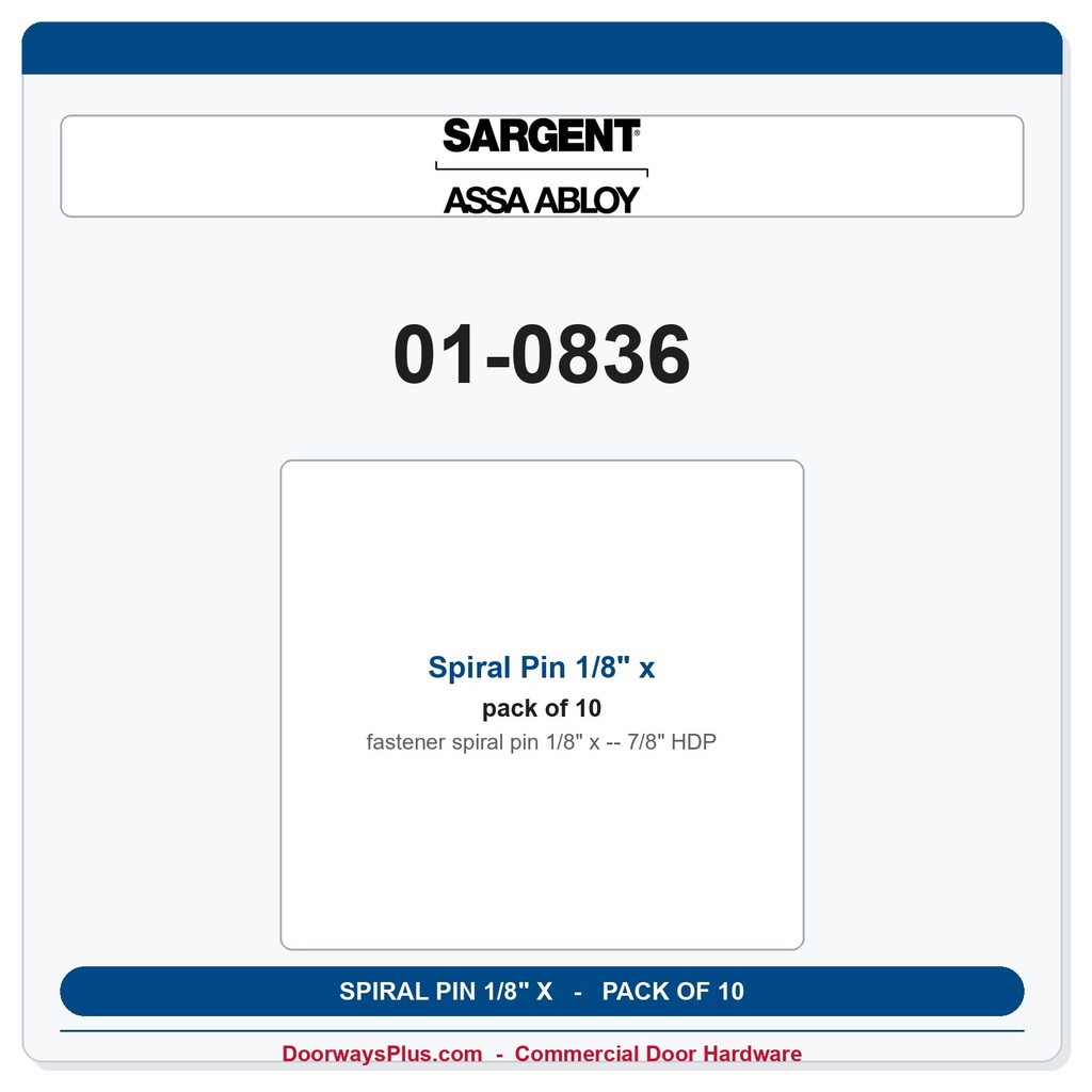 Sargent 01-0836 Spiral Pin 1/8" x 7/8" HDP - Pack of 10
