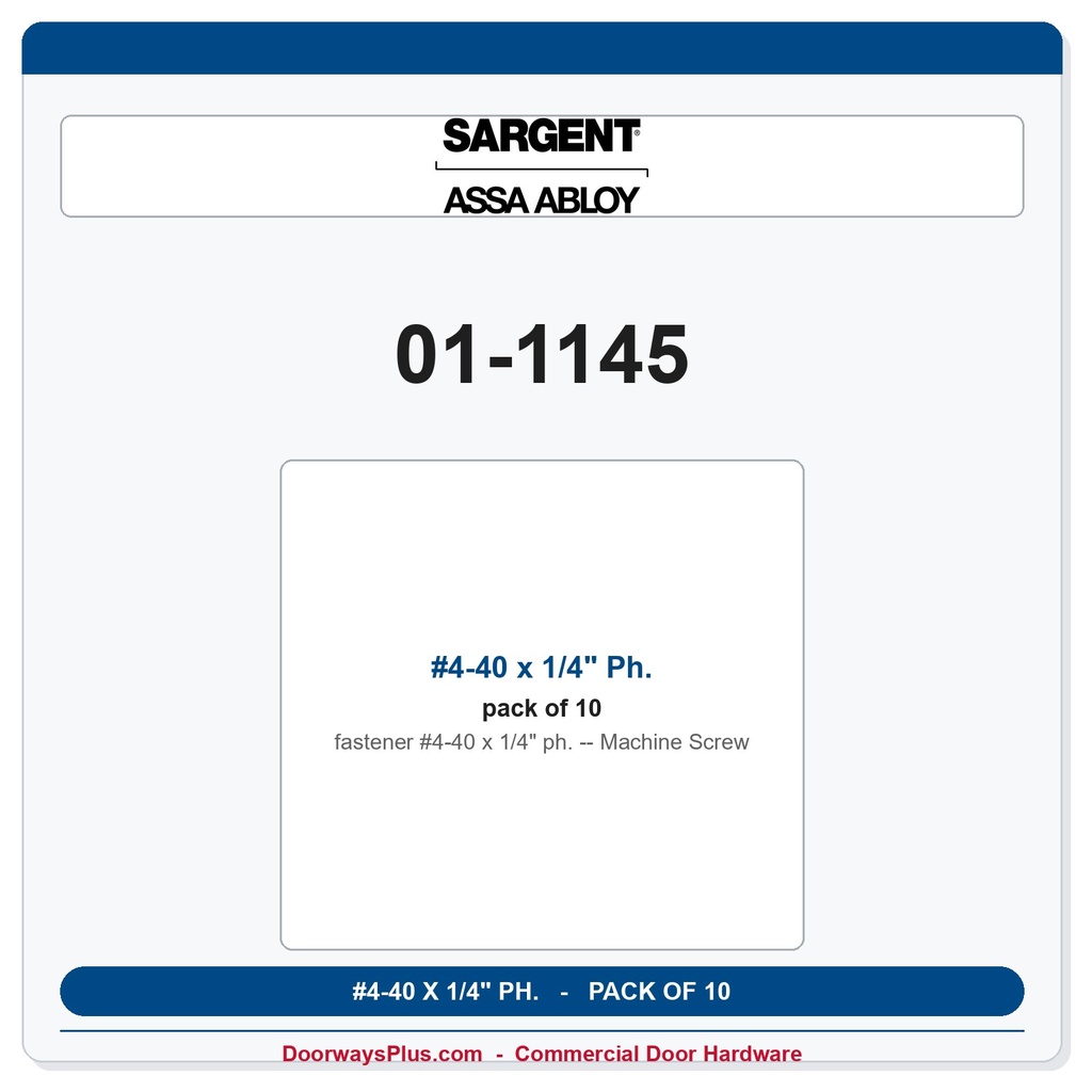 Sargent 01-1145 #4-40 x 1/4" Ph. Machine Screw - Pack of 10