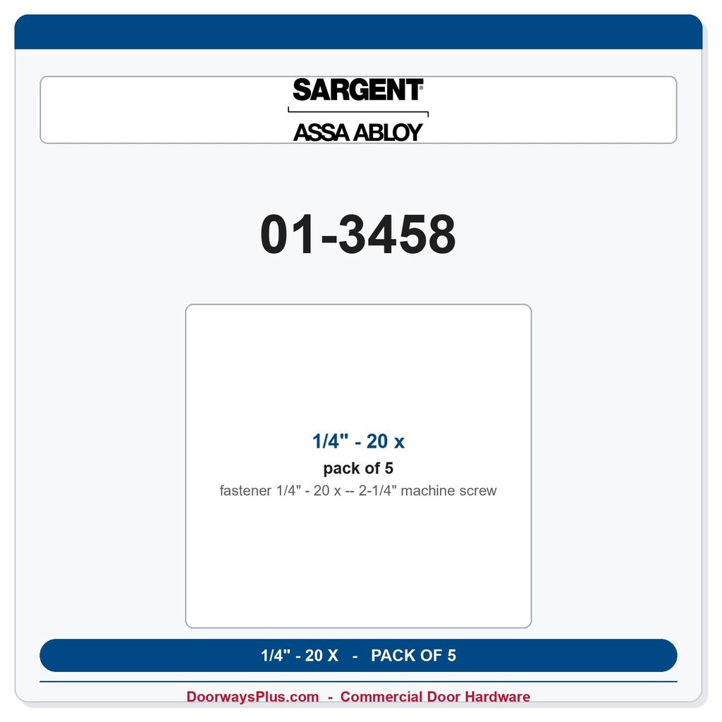 Sargent 01-3458 1/4" - 20 x 2-1/4" machine screw - Pack of 5
