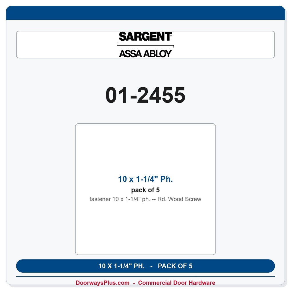Sargent 01-2455 10 x 1-1/4" Ph. Rd. Wood Screw - Pack of 5