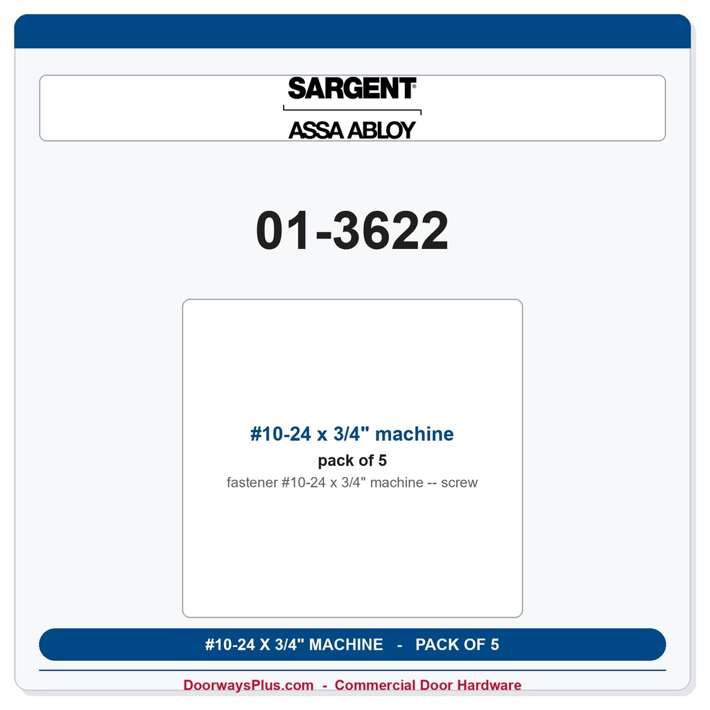 Sargent 01-3622 #10-24 x 3/4" machine screw - Pack of 5