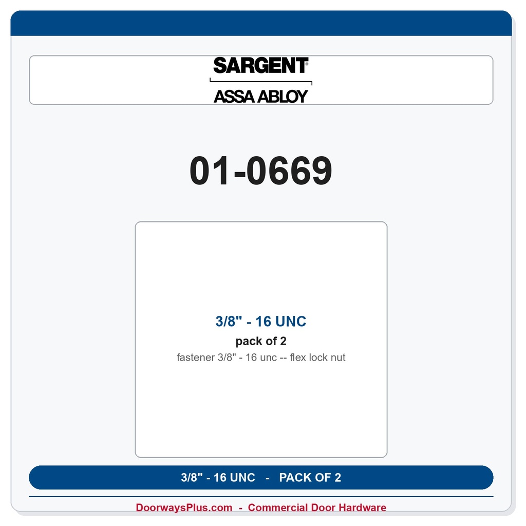 Sargent 01-0669 3/8" - 16 UNC flex lock nut - Pack of 2