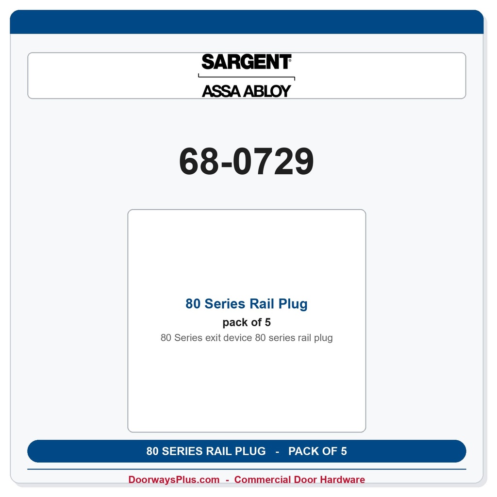 Sargent 68-0729 80 Series Rail Plug - Pack of 5