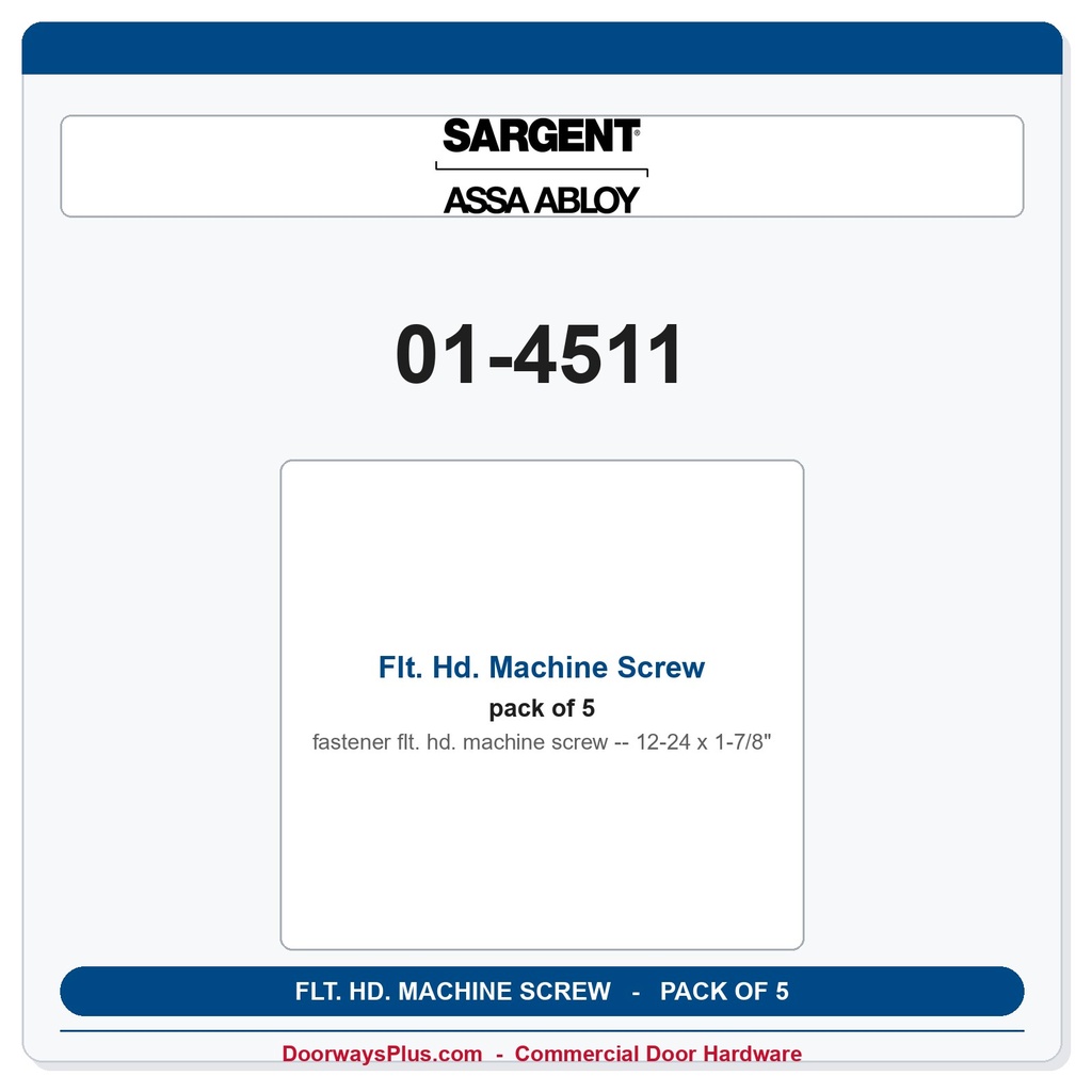 Sargent 01-4511 Flt. Hd. Machine Screw 12-24 x 1-7/8" - Pack of 5