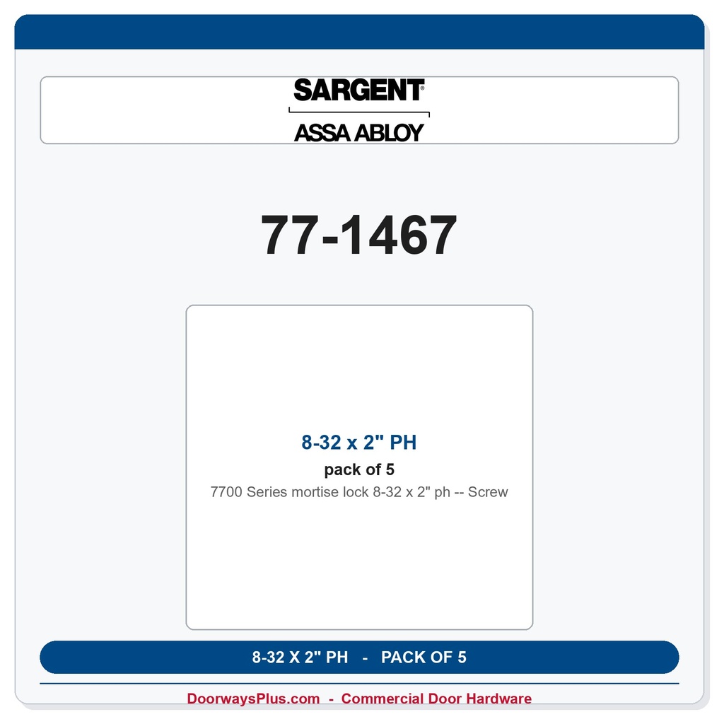 Sargent 77-1467 8-32 x 2" PH Screw - Pack of 5