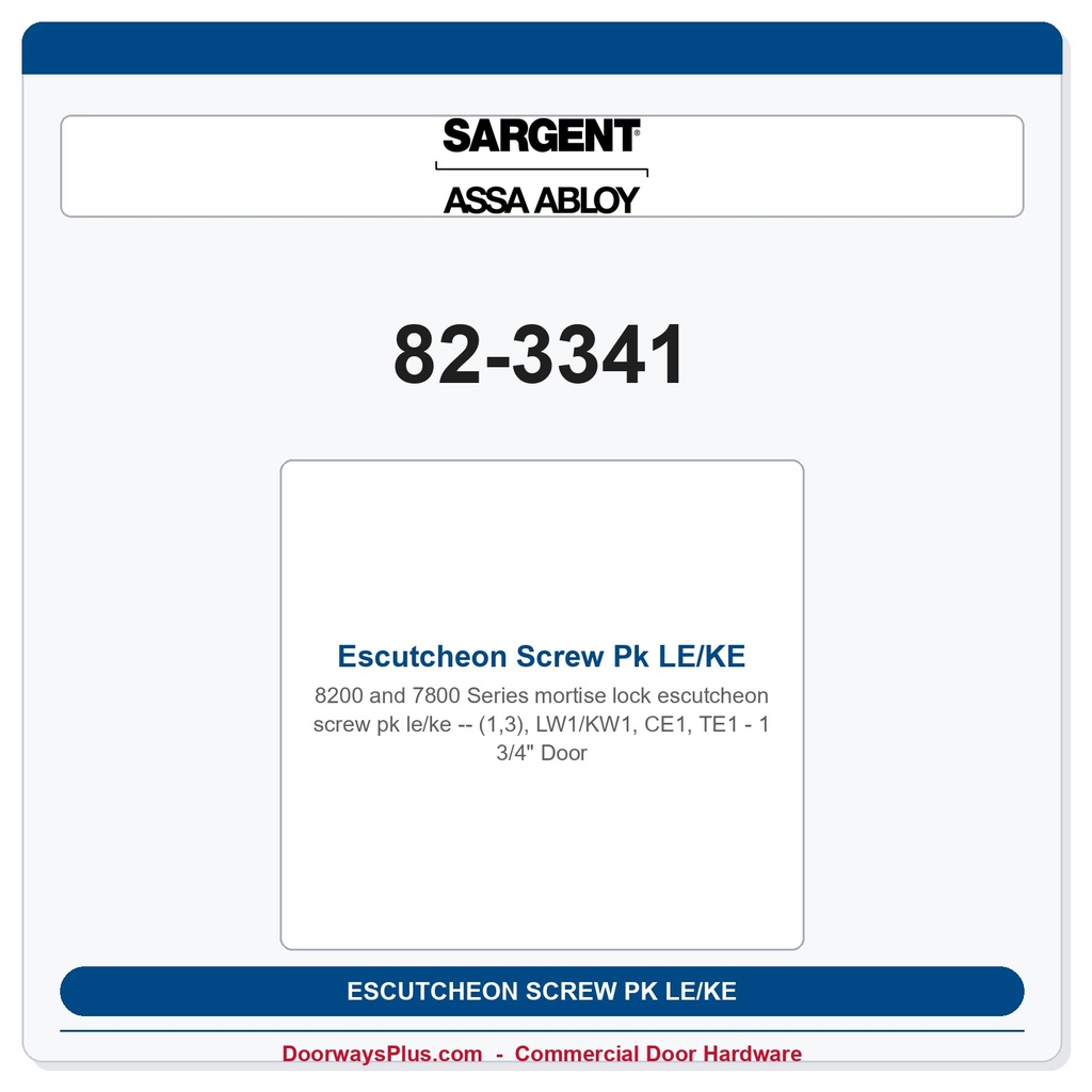Sargent 82-3341 Escutcheon Screw Pk LE/KE(1,3), LW1/KW1, CE1, TE1 - 1 3/4" Door