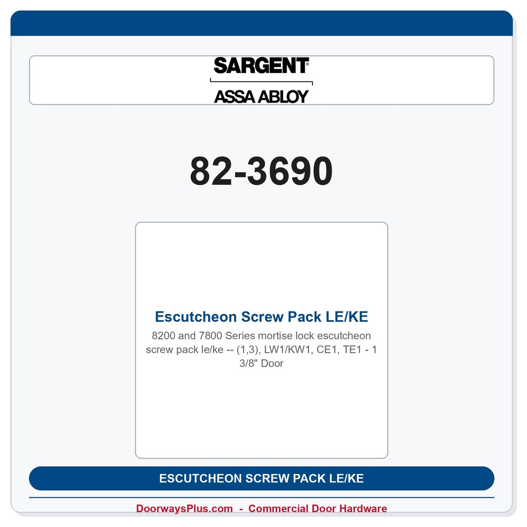 Sargent 82-3690 Escutcheon Screw Pack LE/KE(1,3), LW1/KW1, CE1, TE1 - 1 3/8" Door