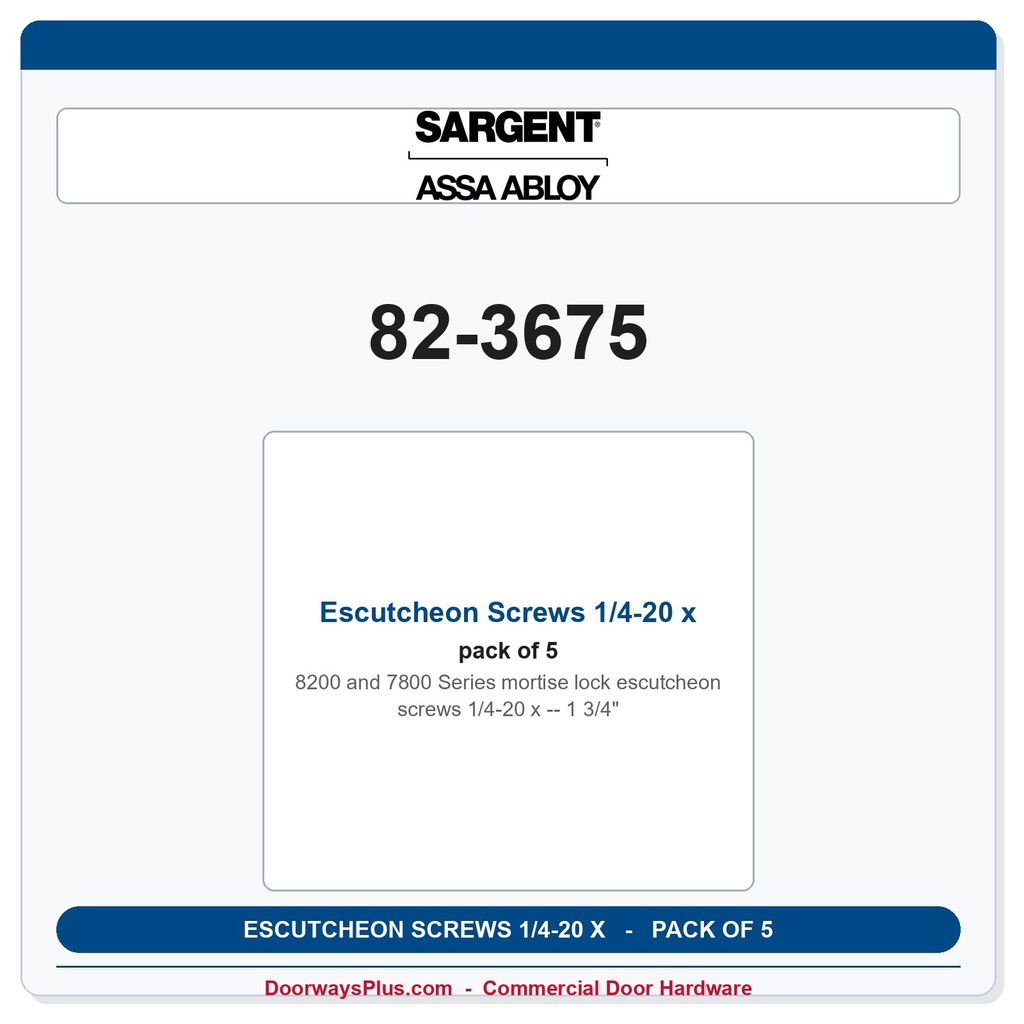 Sargent 82-3675 Escutcheon Screws 1/4-20 x 1 3/4" - Pack of 5
