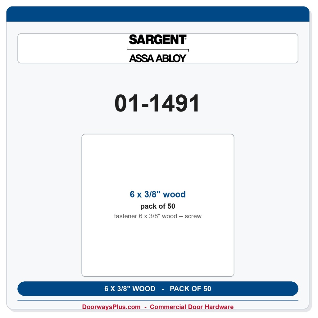 Sargent 01-1491 6 x 3/8" wood screw - Pack of 50