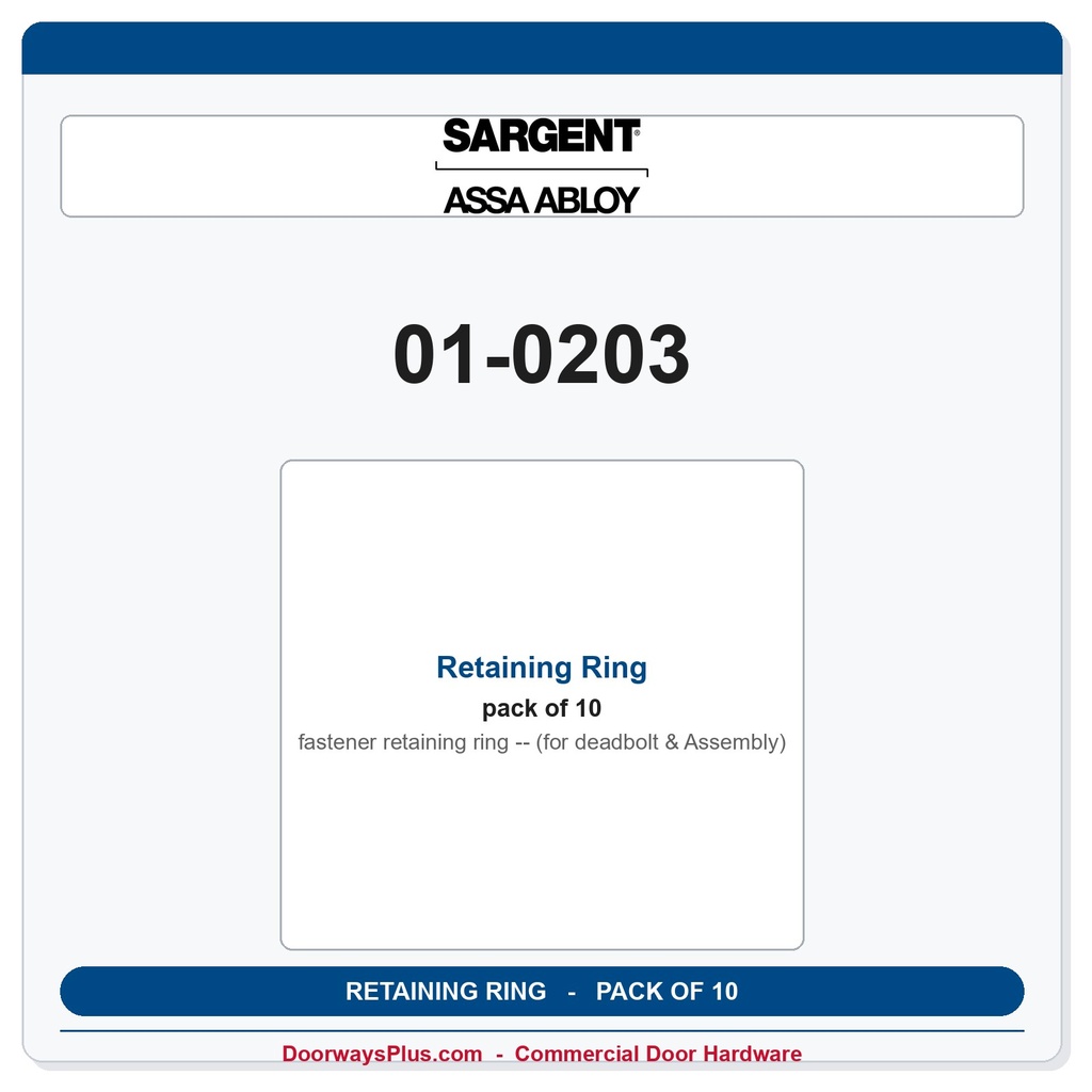 Sargent 01-0203 Retaining Ring (for deadbolt & Assembly) - Pack of 10