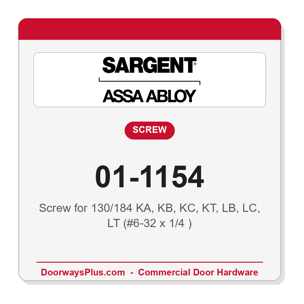 Sargent 01-1154 Screw for 130/184 KA, KB, KC, KT, LB, LC, LT (#6-32 x 1/4 ) - Pack of 5