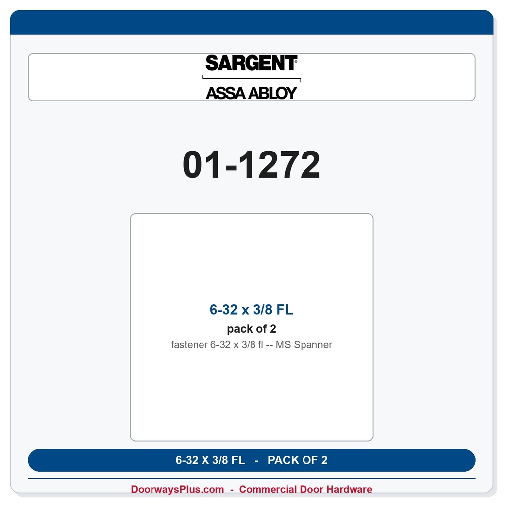 Sargent 01-1272 6-32 x 3/8 FL MS Spanner - Pack of 2