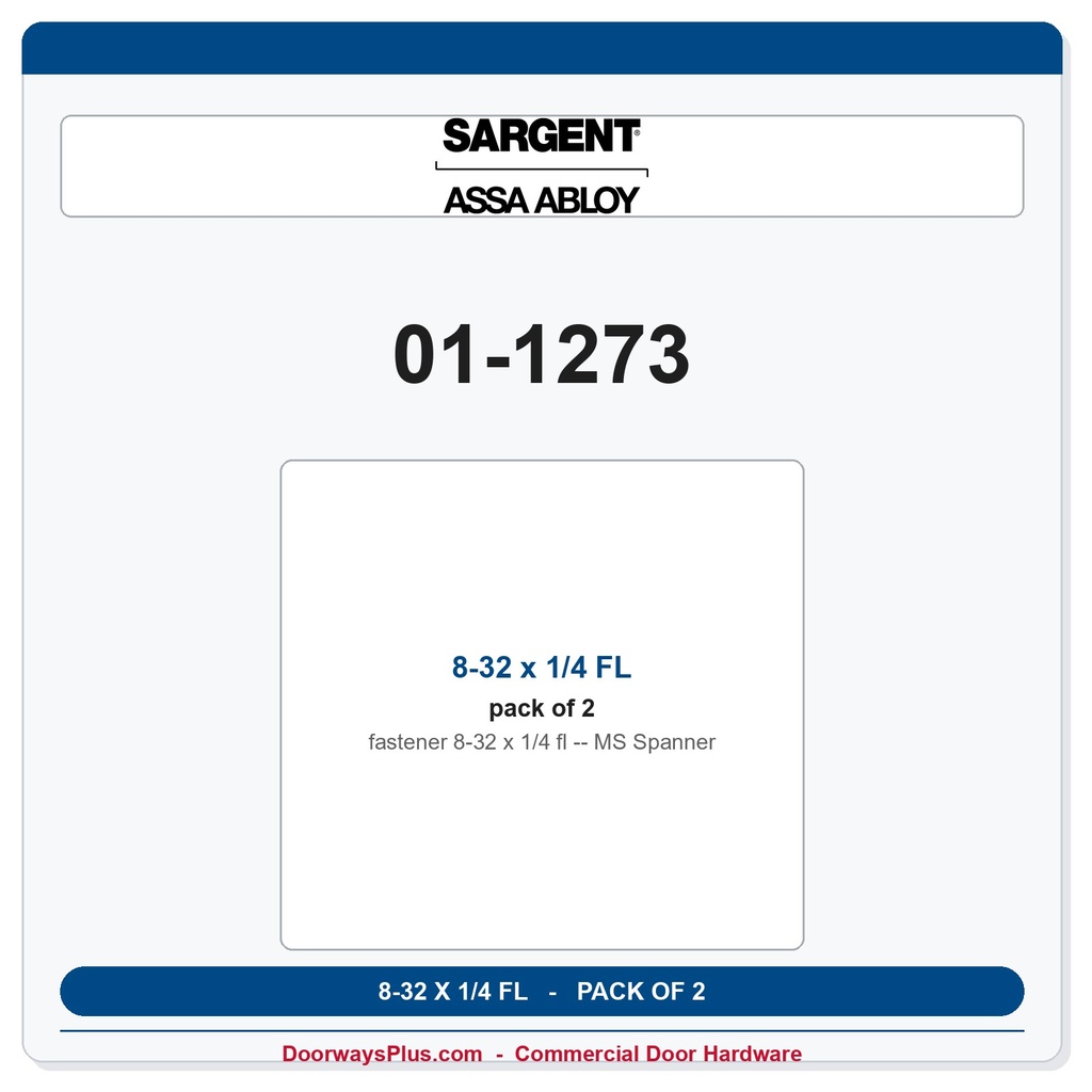 Sargent 01-1273 8-32 x 1/4 FL MS Spanner - Pack of 2
