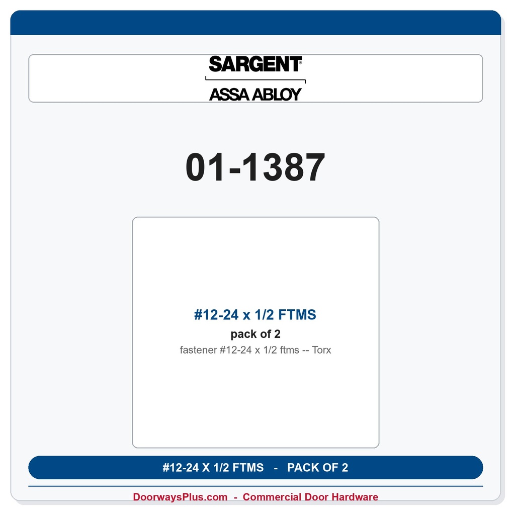 Sargent 01-1387 #12-24 x 1/2 FTMS Torx - Pack of 2