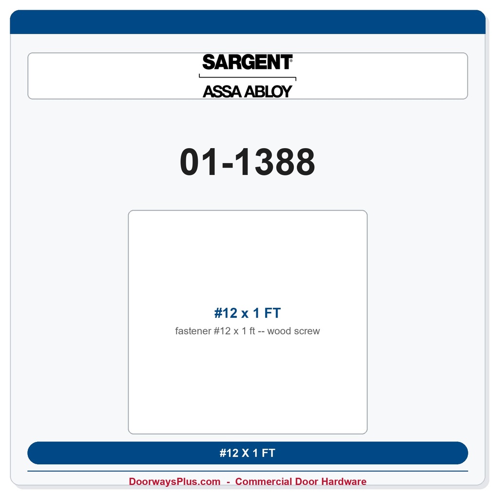 Sargent 01-1388 #12 x 1 FT wood screw