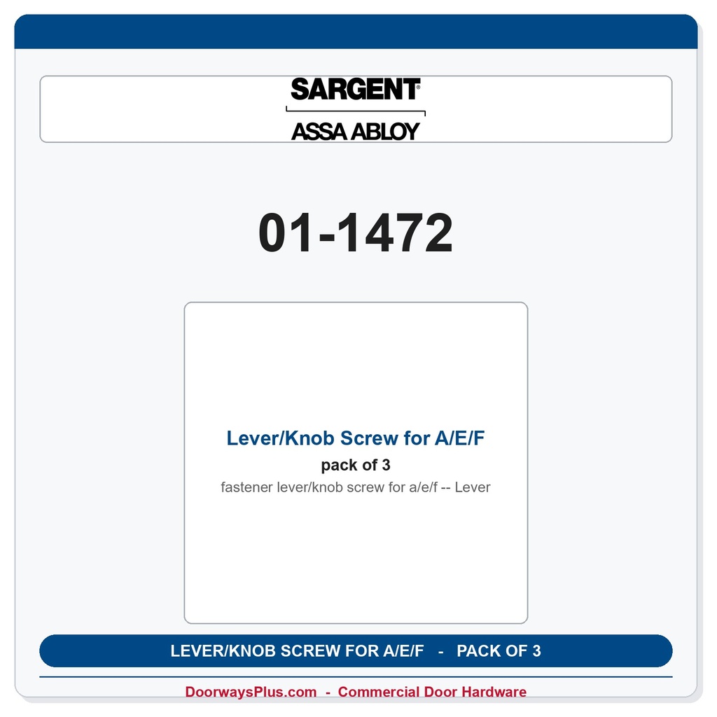Sargent 01-1472 Lever/Knob Screw for A/E/F Lever - Pack of 3