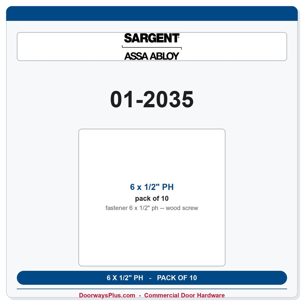 Sargent 01-2035 6 x 1/2" PH wood screw - Pack of 10