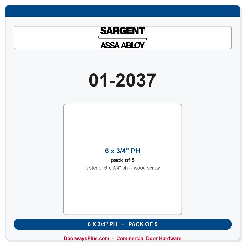 Sargent 01-2037 6 x 3/4" PH wood screw - Pack of 5